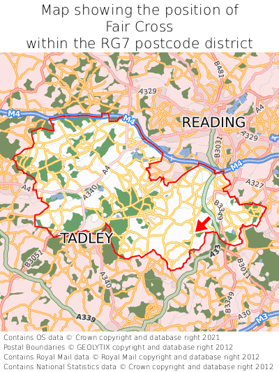 Map showing location of Fair Cross within RG7