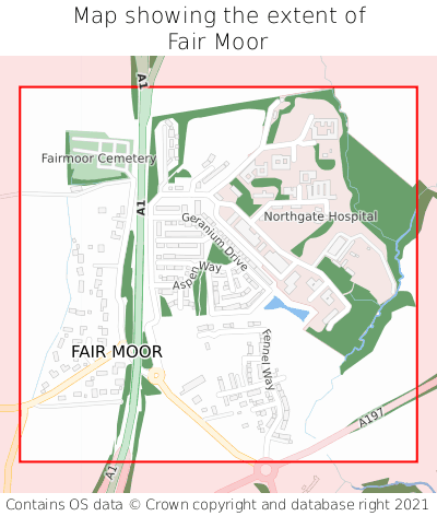 Map showing extent of Fair Moor as bounding box