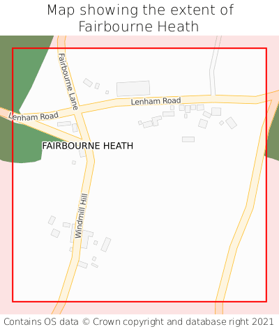 Map showing extent of Fairbourne Heath as bounding box