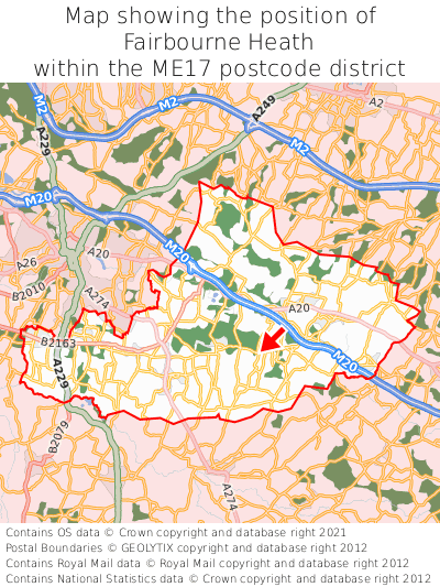 Map showing location of Fairbourne Heath within ME17