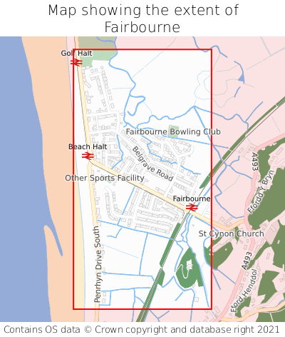 Map showing extent of Fairbourne as bounding box