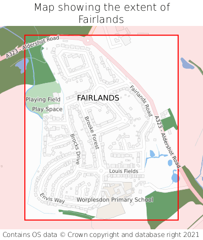 Map showing extent of Fairlands as bounding box