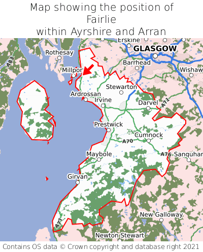 Map showing location of Fairlie within Ayrshire and Arran