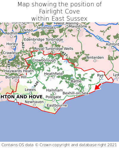 Map showing location of Fairlight Cove within East Sussex