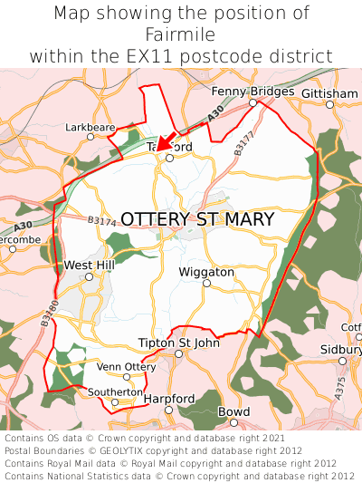 Map showing location of Fairmile within EX11