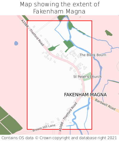 Map showing extent of Fakenham Magna as bounding box