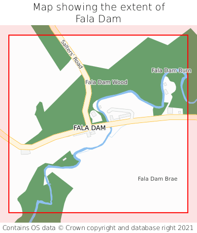 Map showing extent of Fala Dam as bounding box