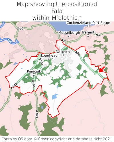 Map showing location of Fala within Midlothian