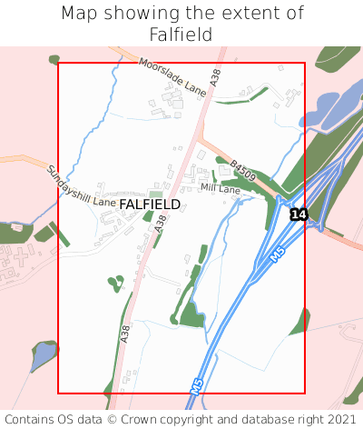 Map showing extent of Falfield as bounding box