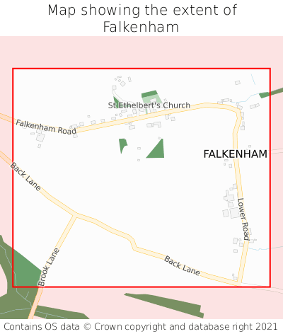 Map showing extent of Falkenham as bounding box