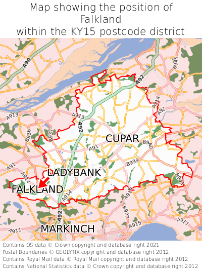 Map showing location of Falkland within KY15
