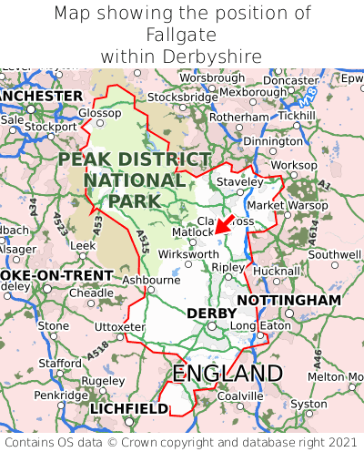 Map showing location of Fallgate within Derbyshire