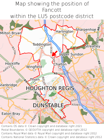 Map showing location of Fancott within LU5