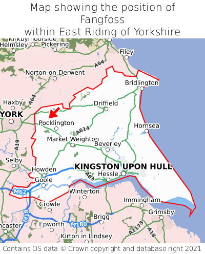 Map showing location of Fangfoss within East Riding of Yorkshire
