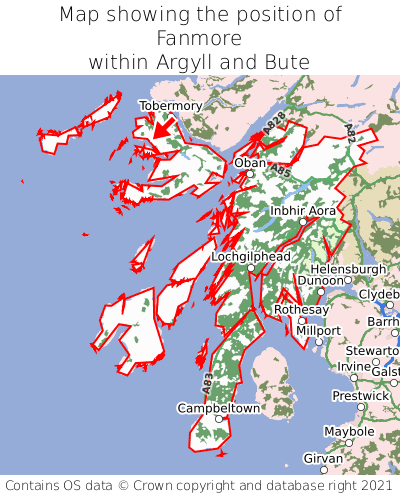 Map showing location of Fanmore within Argyll and Bute