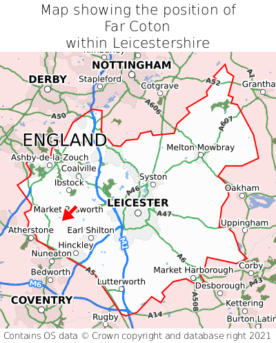 Map showing location of Far Coton within Leicestershire