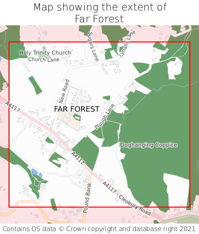 Map showing extent of Far Forest as bounding box