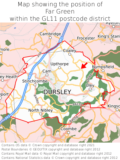 Map showing location of Far Green within GL11