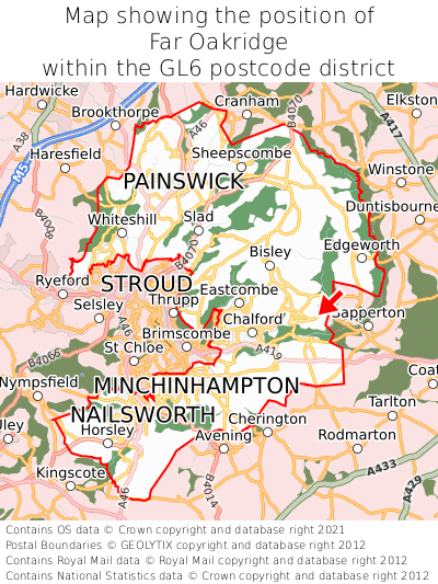 Map showing location of Far Oakridge within GL6