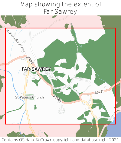Map showing extent of Far Sawrey as bounding box