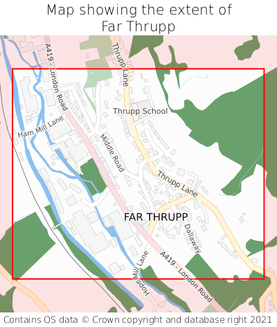 Map showing extent of Far Thrupp as bounding box