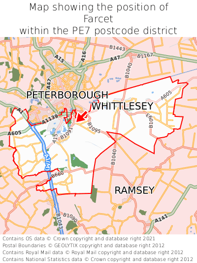 Map showing location of Farcet within PE7