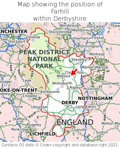 Map showing location of Farhill within Derbyshire