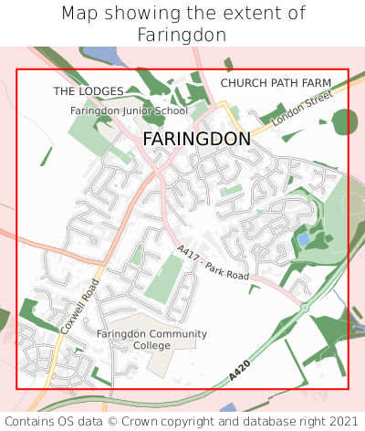 Map showing extent of Faringdon as bounding box