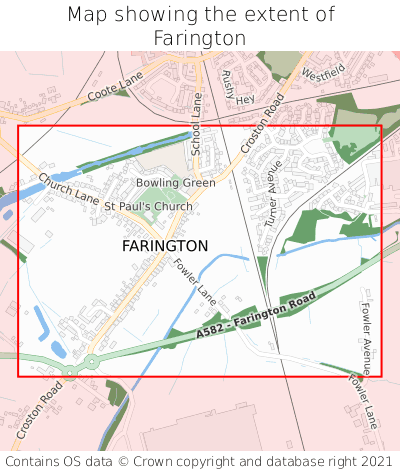 Map showing extent of Farington as bounding box