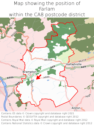 Map showing location of Farlam within CA8