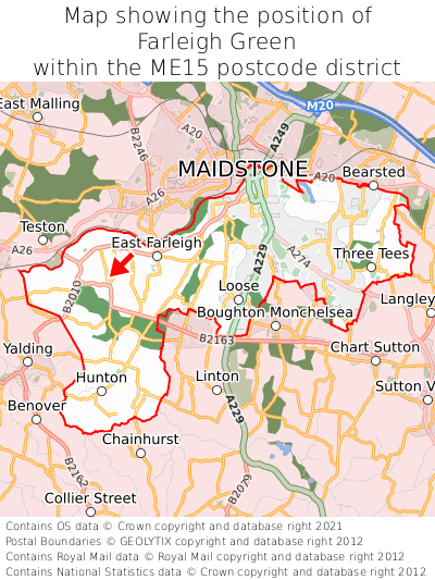 Map showing location of Farleigh Green within ME15