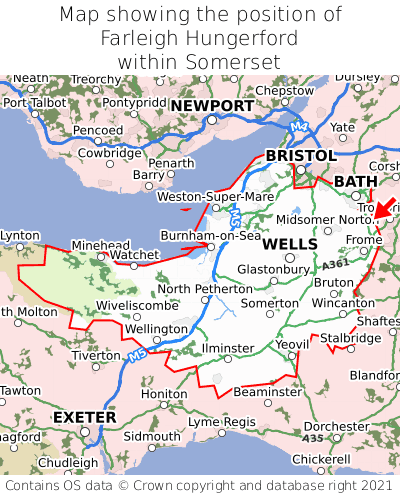Map showing location of Farleigh Hungerford within Somerset
