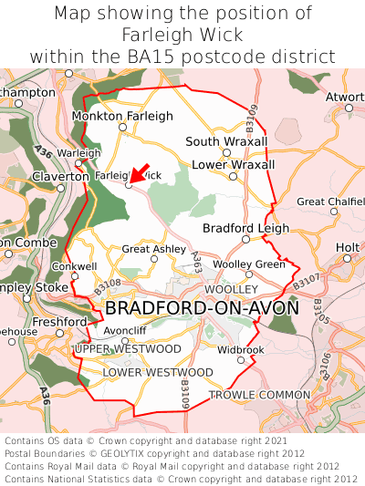 Map showing location of Farleigh Wick within BA15