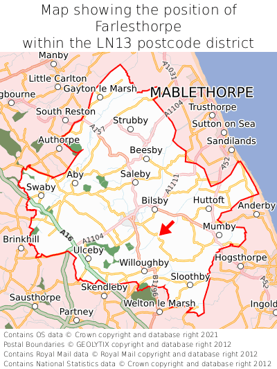 Map showing location of Farlesthorpe within LN13