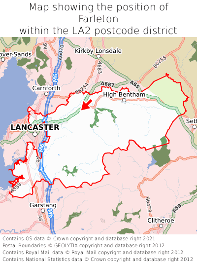 Map showing location of Farleton within LA2