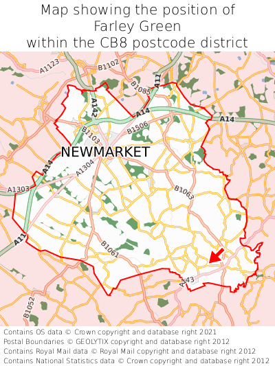 Map showing location of Farley Green within CB8
