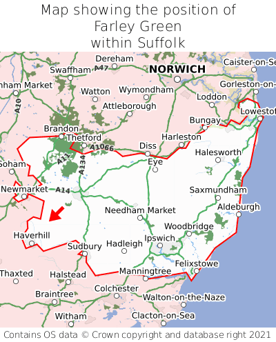Map showing location of Farley Green within Suffolk