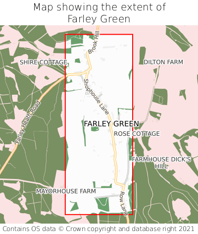 Map showing extent of Farley Green as bounding box