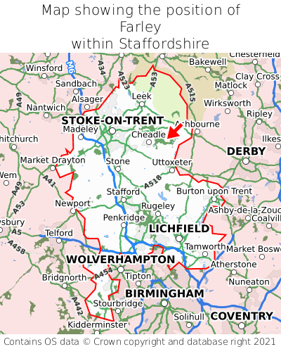 Map showing location of Farley within Staffordshire