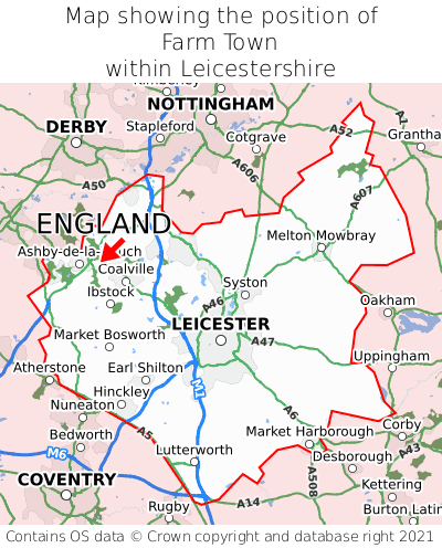 Map showing location of Farm Town within Leicestershire