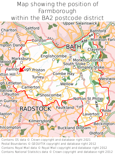 Map showing location of Farmborough within BA2