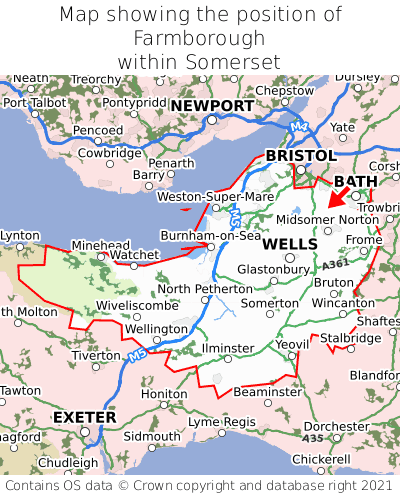 Map showing location of Farmborough within Somerset