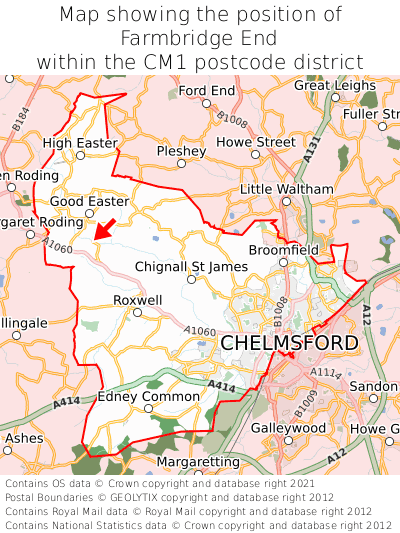 Map showing location of Farmbridge End within CM1