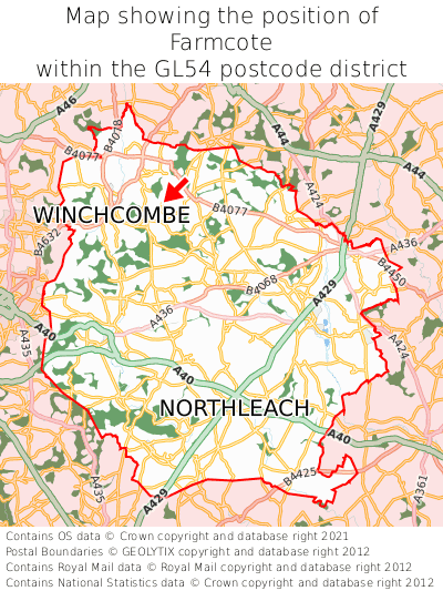 Map showing location of Farmcote within GL54
