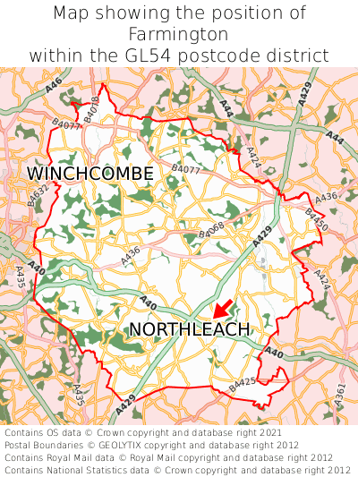 Map showing location of Farmington within GL54