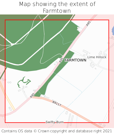 Map showing extent of Farmtown as bounding box