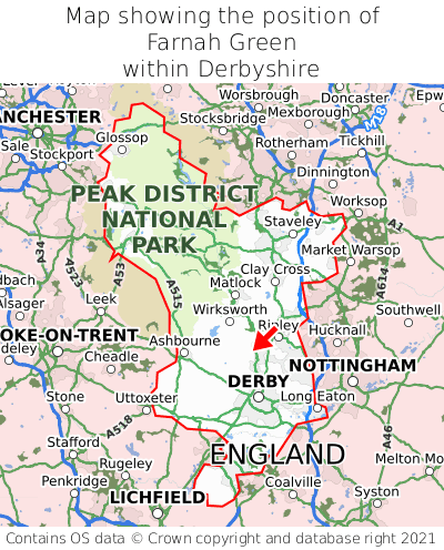 Map showing location of Farnah Green within Derbyshire