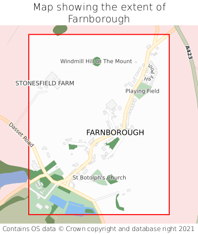 Map showing extent of Farnborough as bounding box