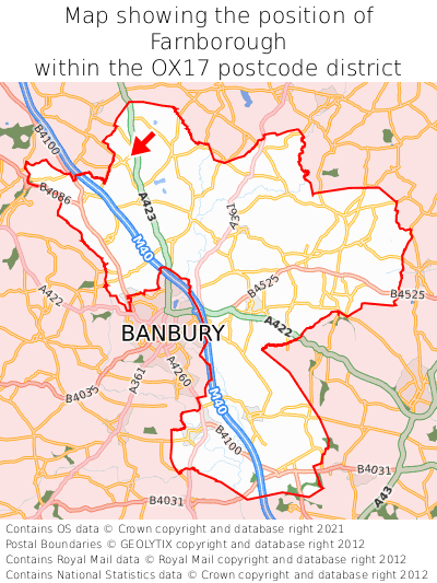 Map showing location of Farnborough within OX17