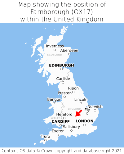 Map showing location of Farnborough within the UK